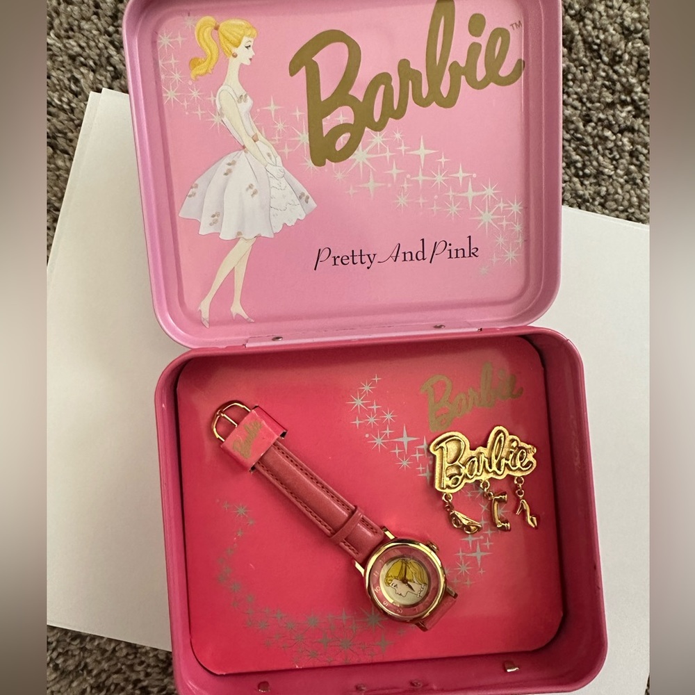 Vintage Barbie “Pretty in Pink” Fossil Watch and Pin Set